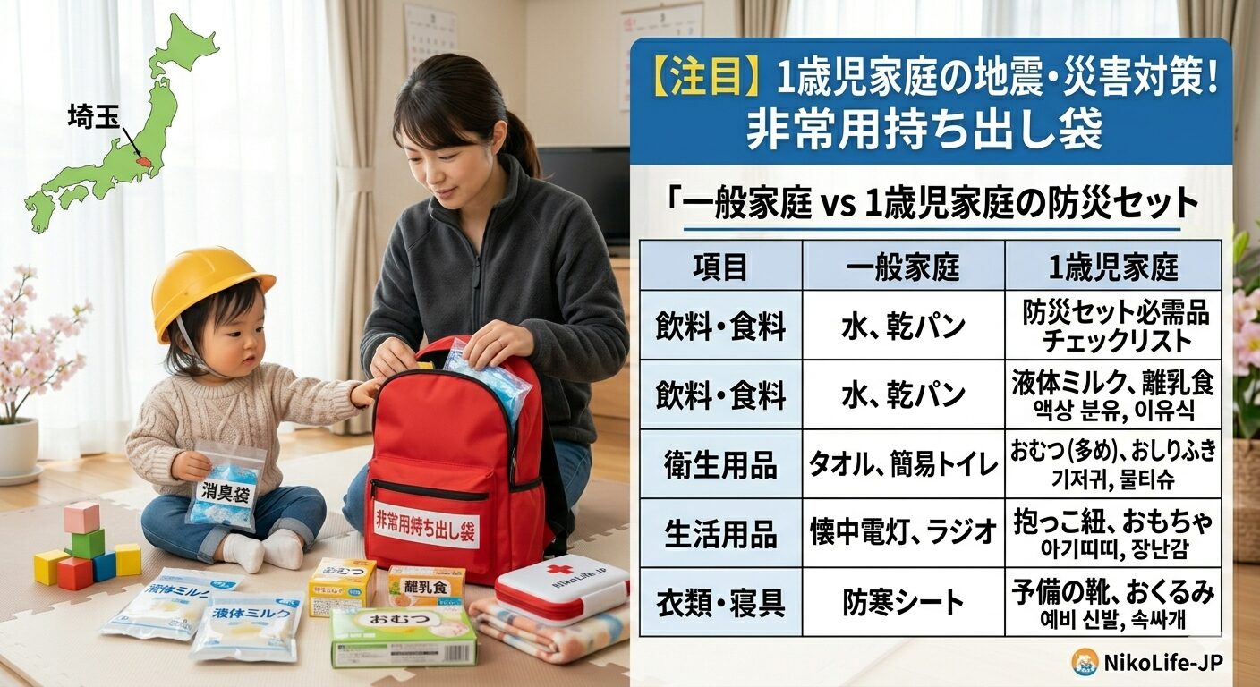1歳児家庭の地震・災害対策と非常用持ち出し袋のチェックリスト